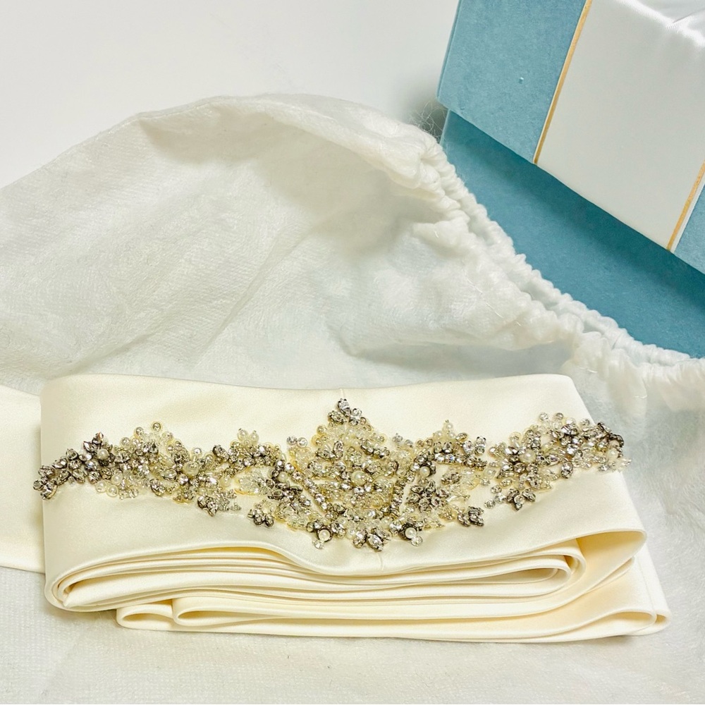 Bridal Sash NWT - Elegant Cream Beaded Silk Bridal Sash - New, kept in dust bag.